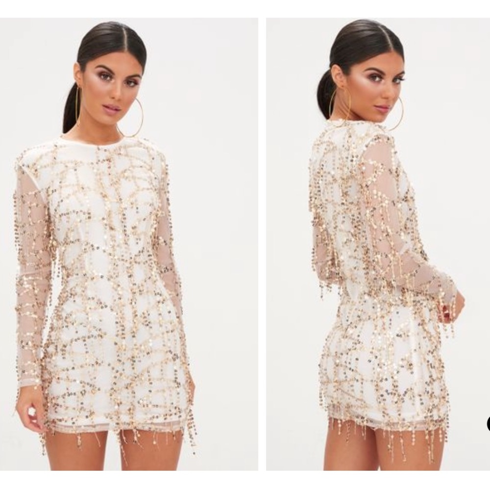 PLT Rose Gold Sequin Long Sleeve Bodycon Dress